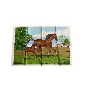 Vintage Ulster Fast Colours Horse/Farm Tea Towel. All Linen. Still has sticker!